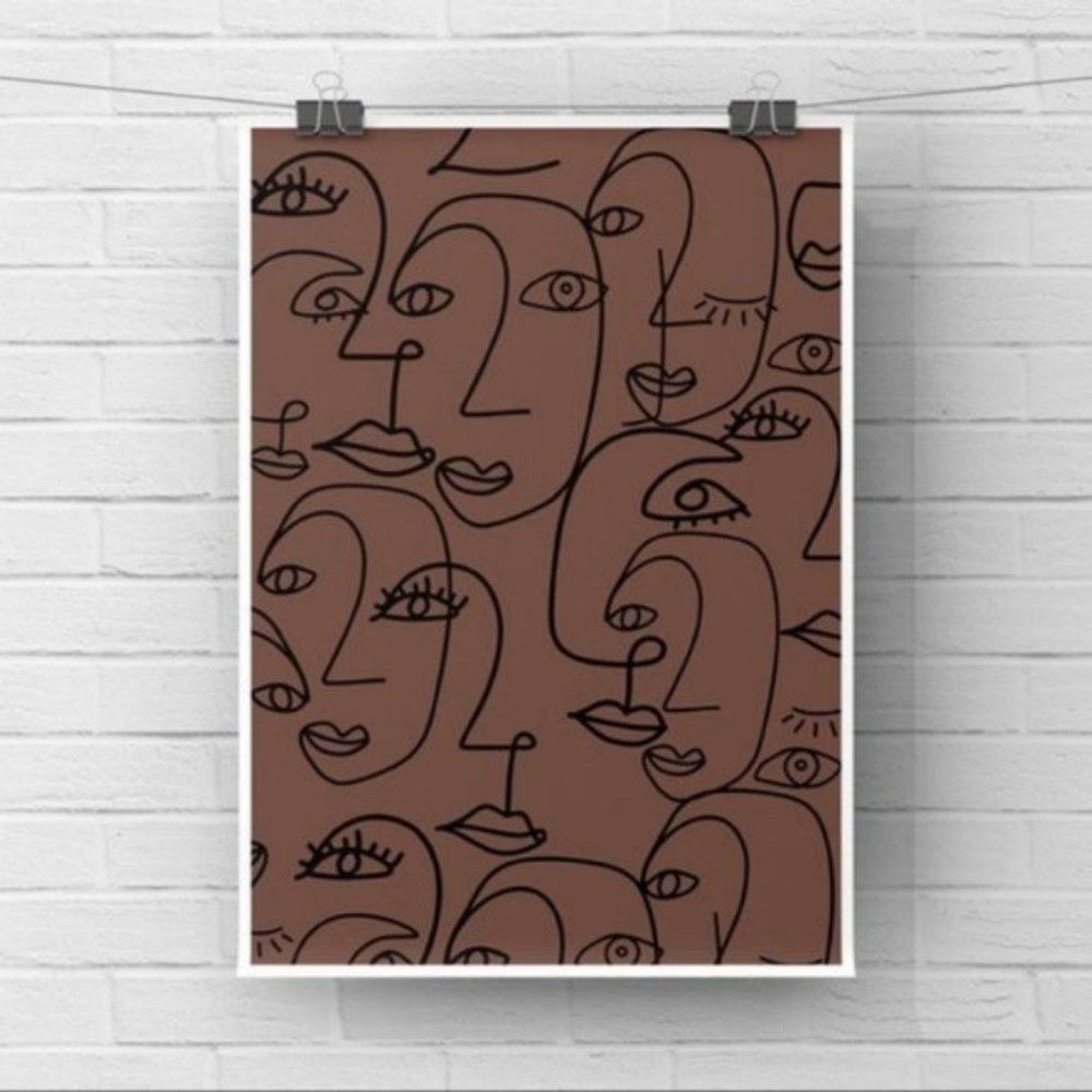 Contemporary brown black women line art print
